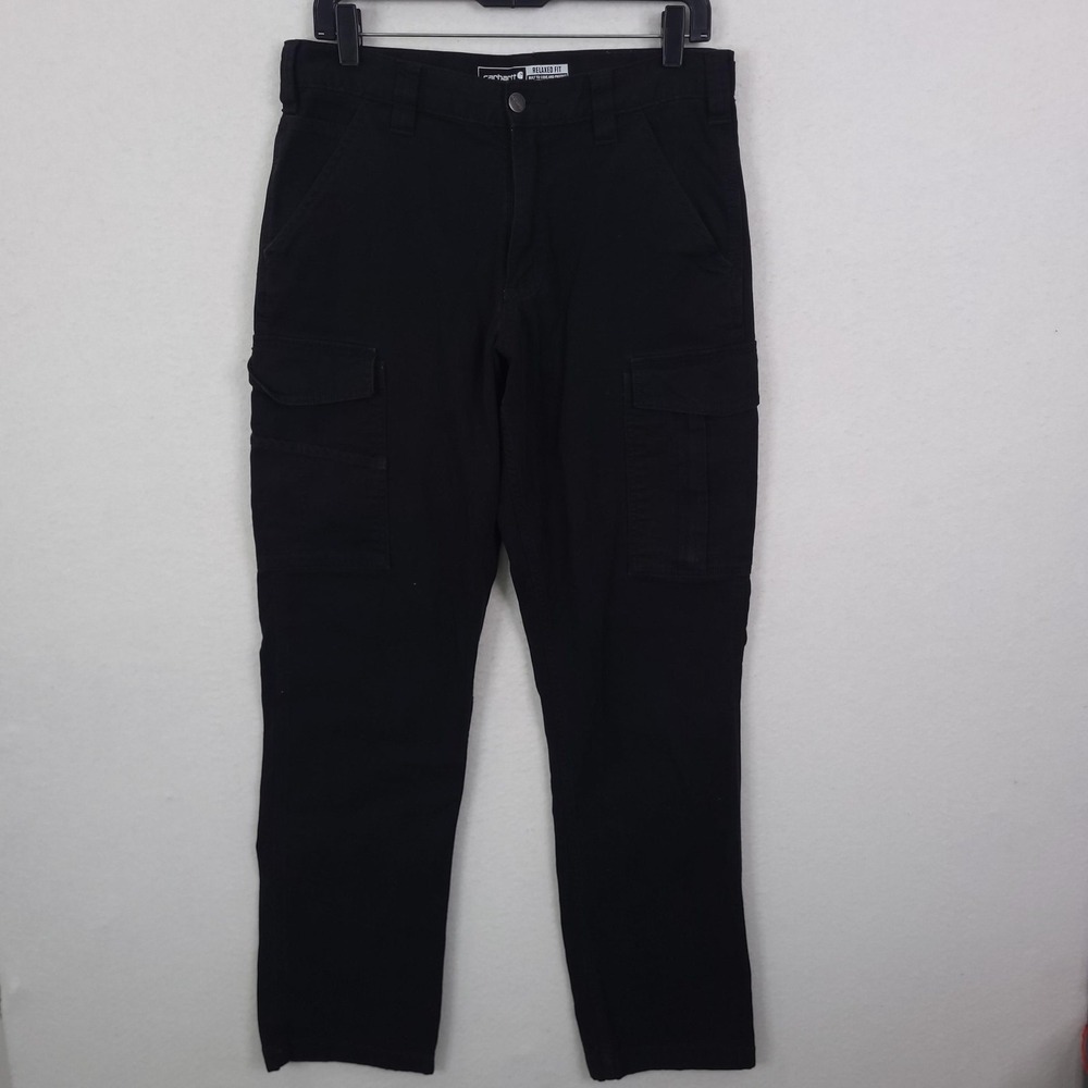 Carhartt Pants Men 31x34 Fits 31x32 Black Rugged Flex Cargo Canvas Work Relaxed